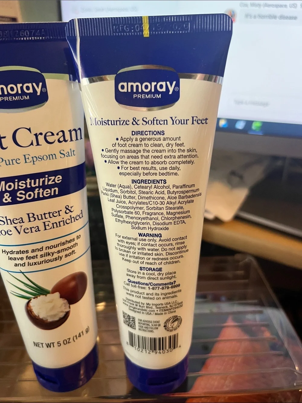 Amoray Foot Cream with Pure Epsom Salt - Moisturize & Soften (White/Blue)
